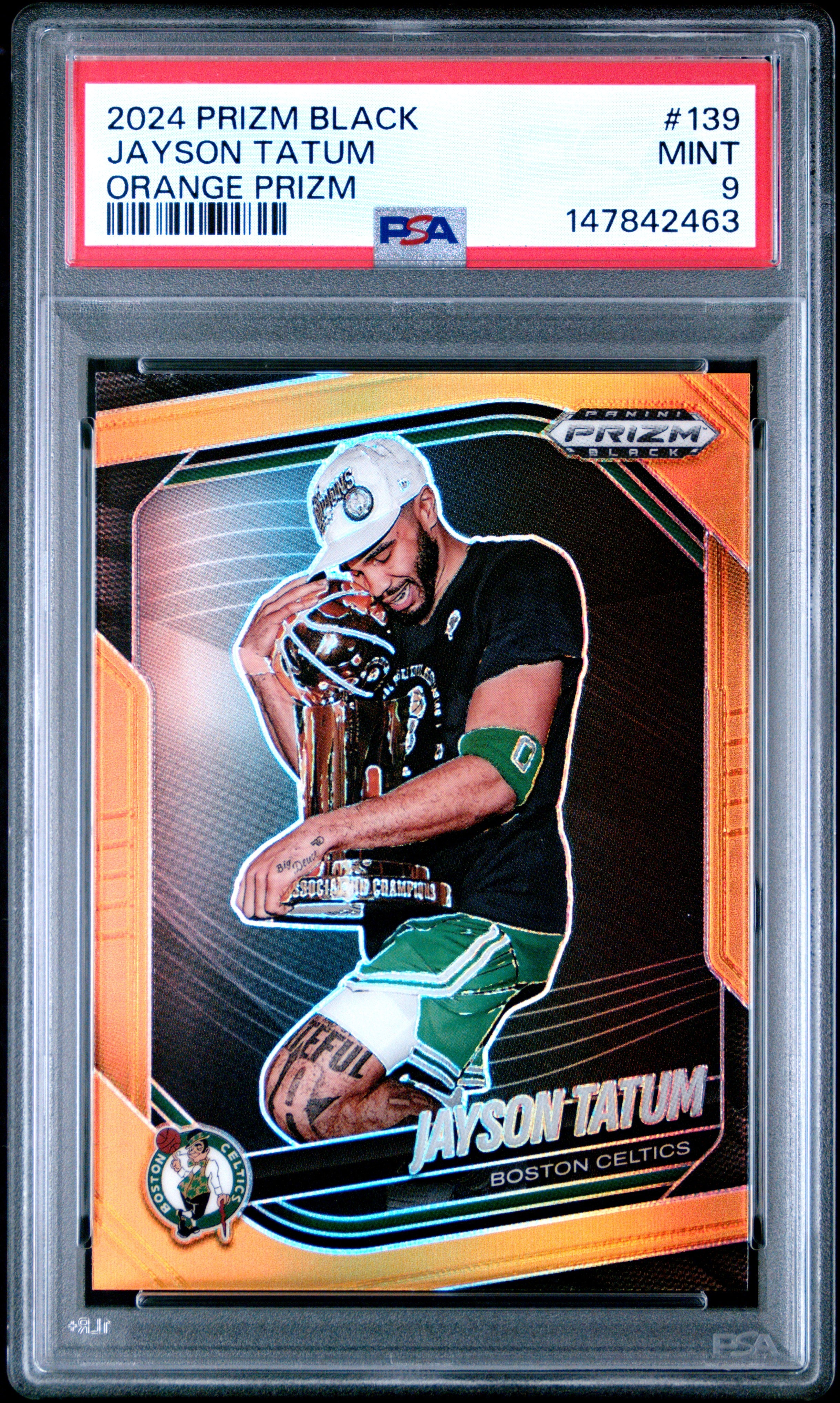 2024 PANINI PRIZM BLACK #139 JAYSON TATUM ORANGE PRIZM PSA 9