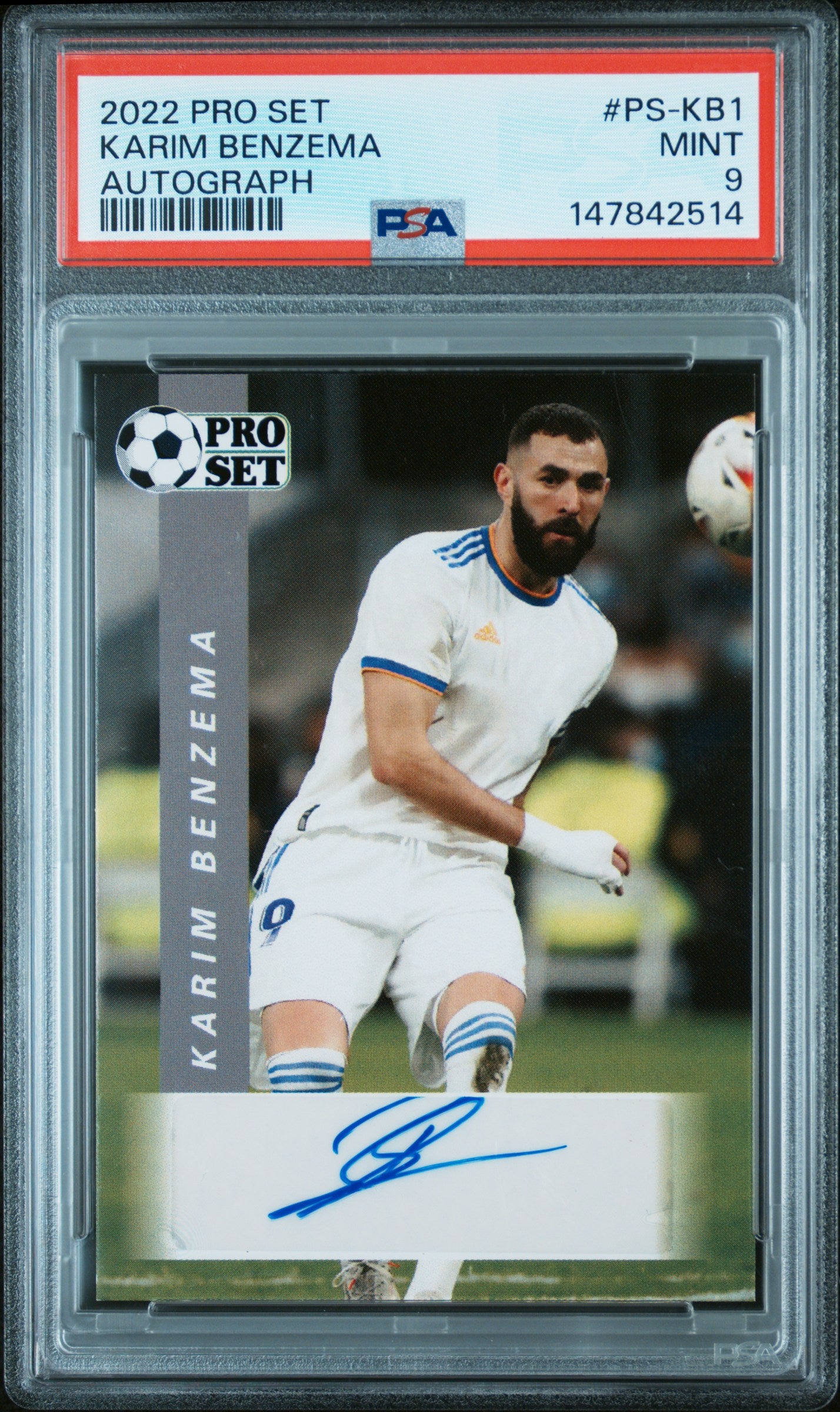 2022 LEAF PRO SET AUTOGRAPHS #PS-KB1 KARIM BENZEMA AUTOGRAPH PSA 9
