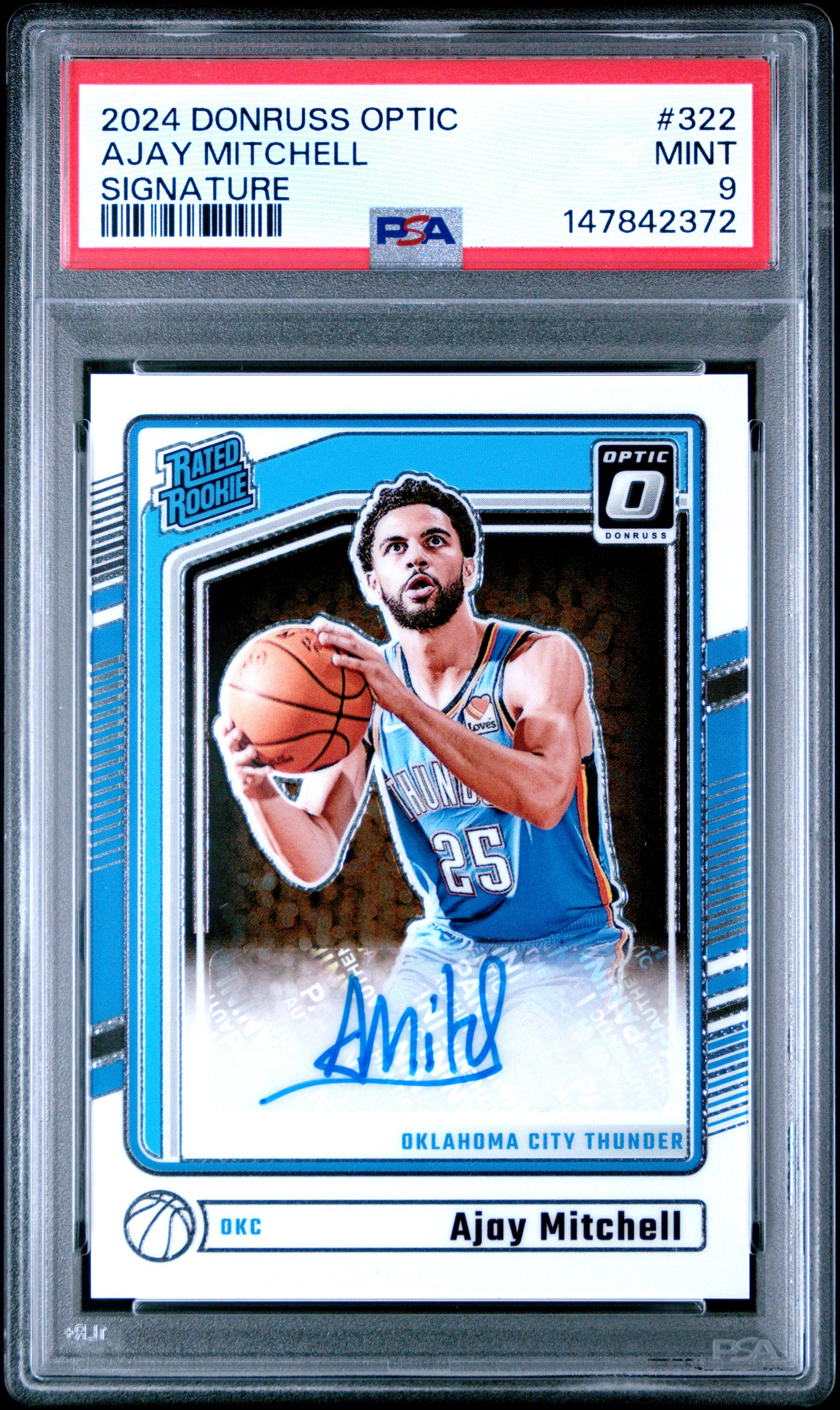 2024 PANINI DONRUSS OPTIC #322 AJAY MITCHELL SIGNATURE PSA 9
