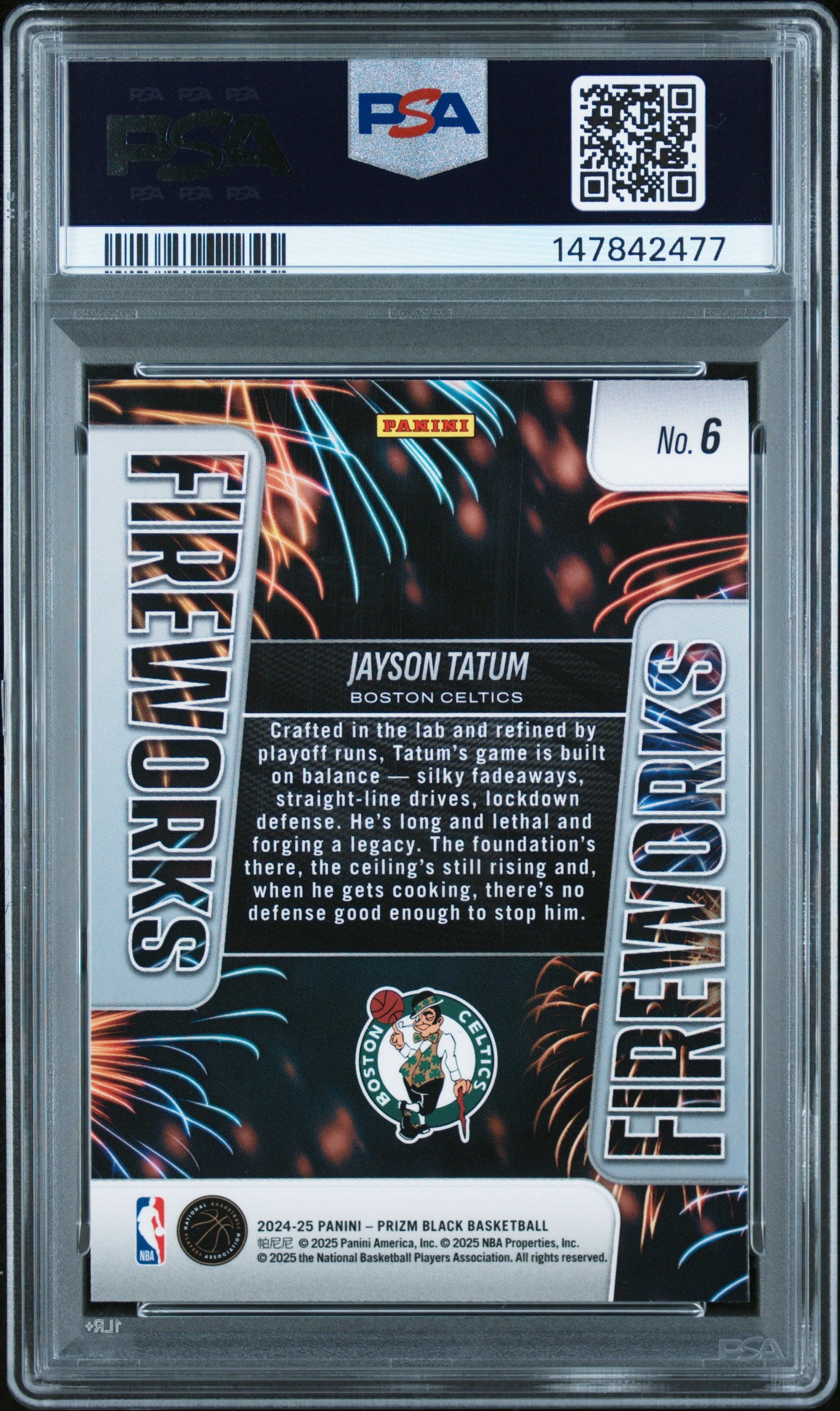2024 PANINI PRIZM BLACK FIREWORKS #6 JAYSON TATUM PSA 8