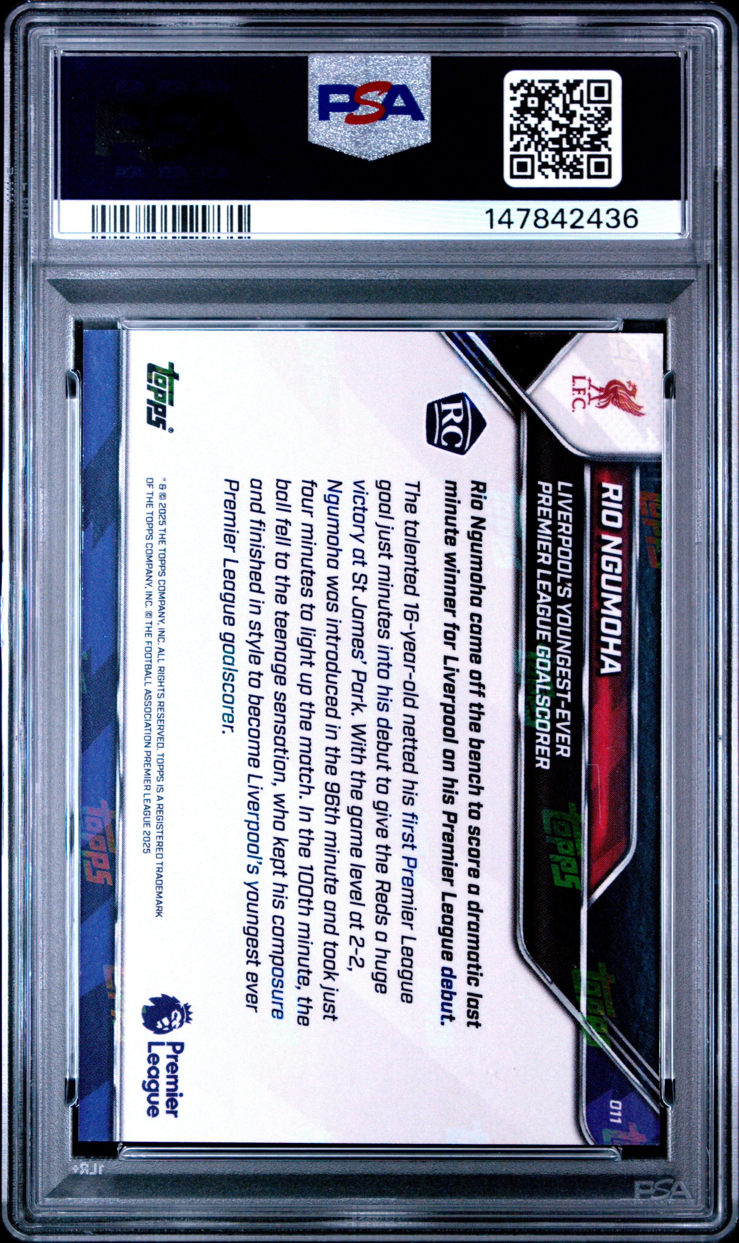 2025-2026 TOPPS NOW PREMIER LEAGUE #11 RIO NGUMOHA PSA 10