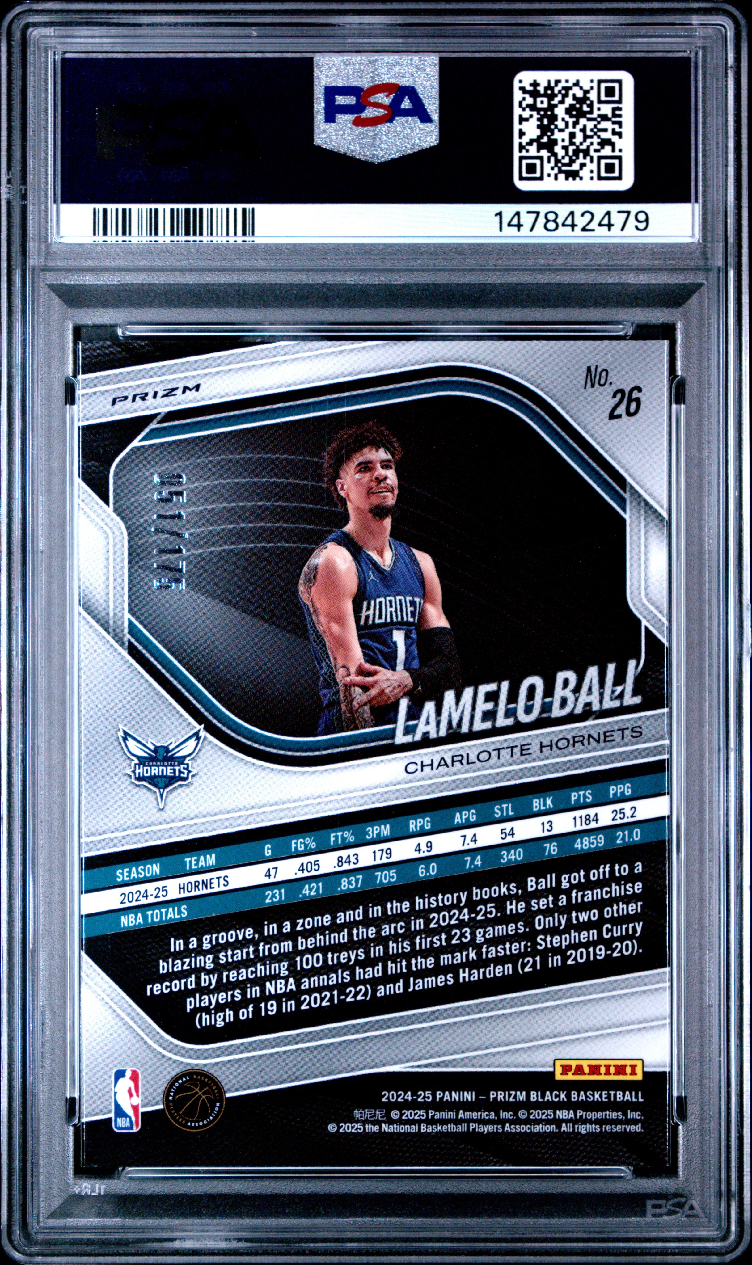 2024 PANINI PRIZM BLACK #26 LaMELO BALL WHITE PRIZM PSA 9