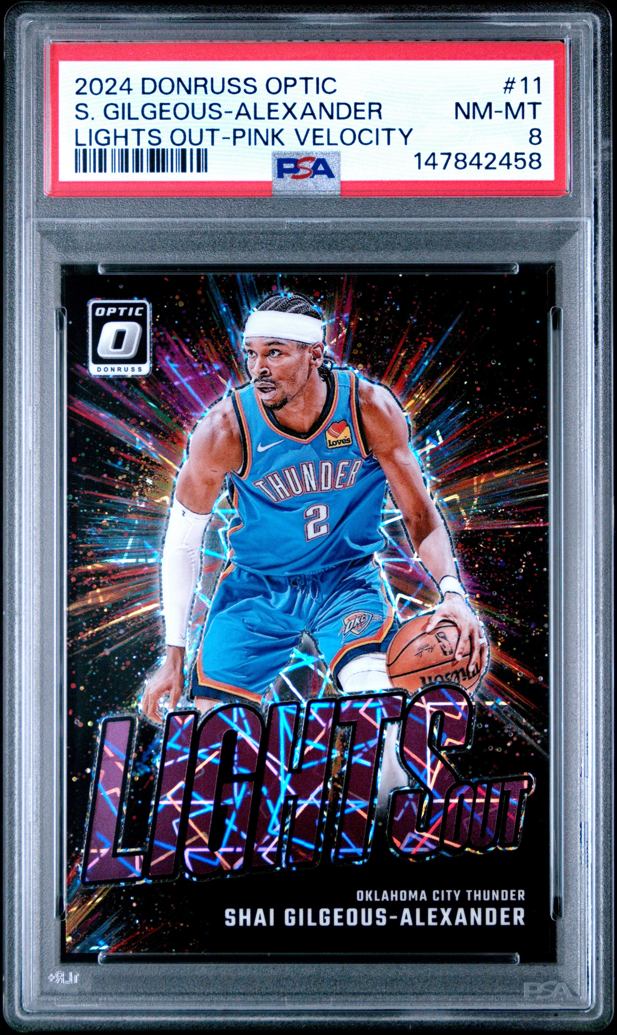2024 PANINI DONRUSS OPTIC LIGHTS OUT #11 S. GILGEOUS-ALEXANDER LIGHTS OUT-PINK VELOCITY PSA 8