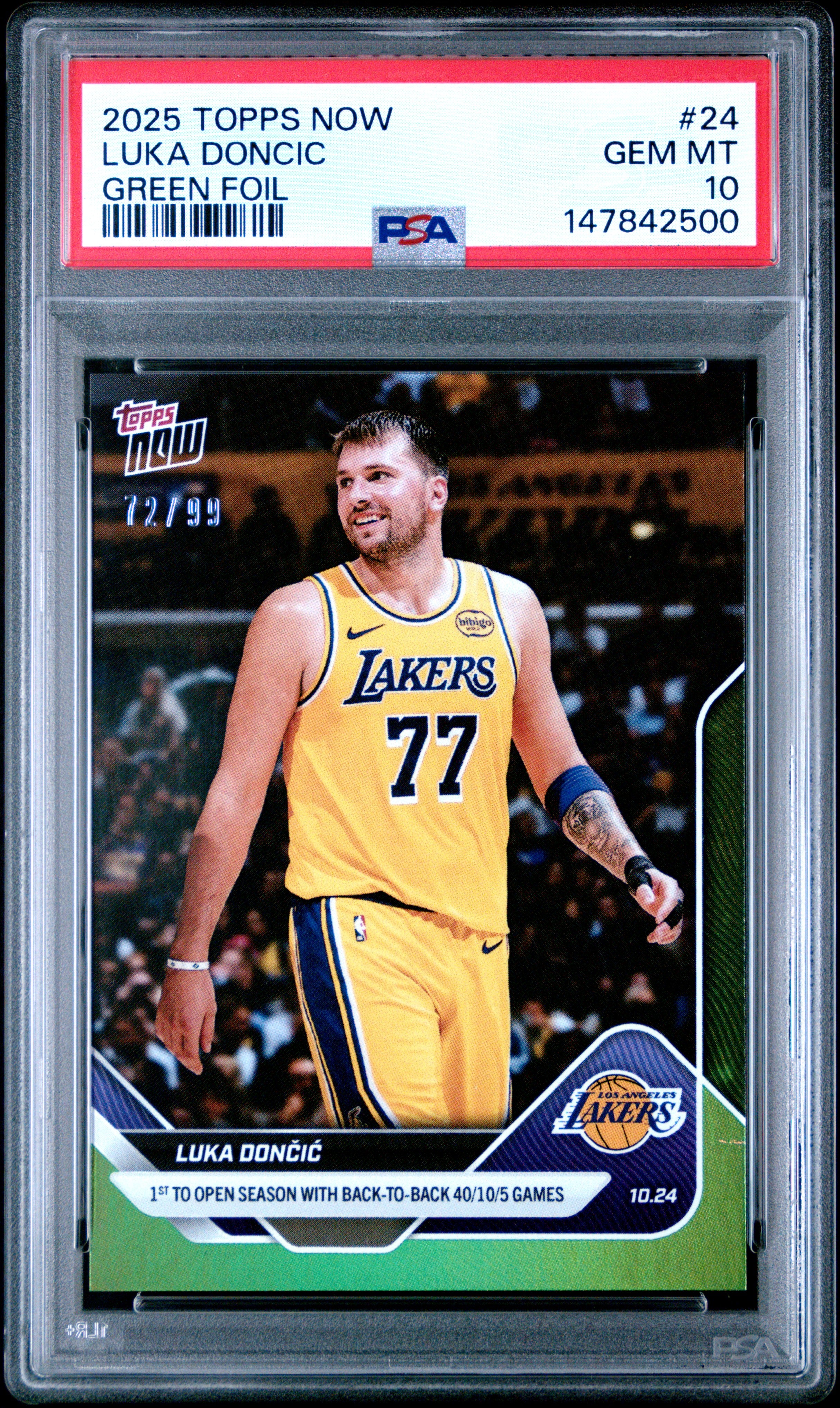 2025 TOPPS NOW #24 LUKA DONCIC GREEN FOIL PSA 10