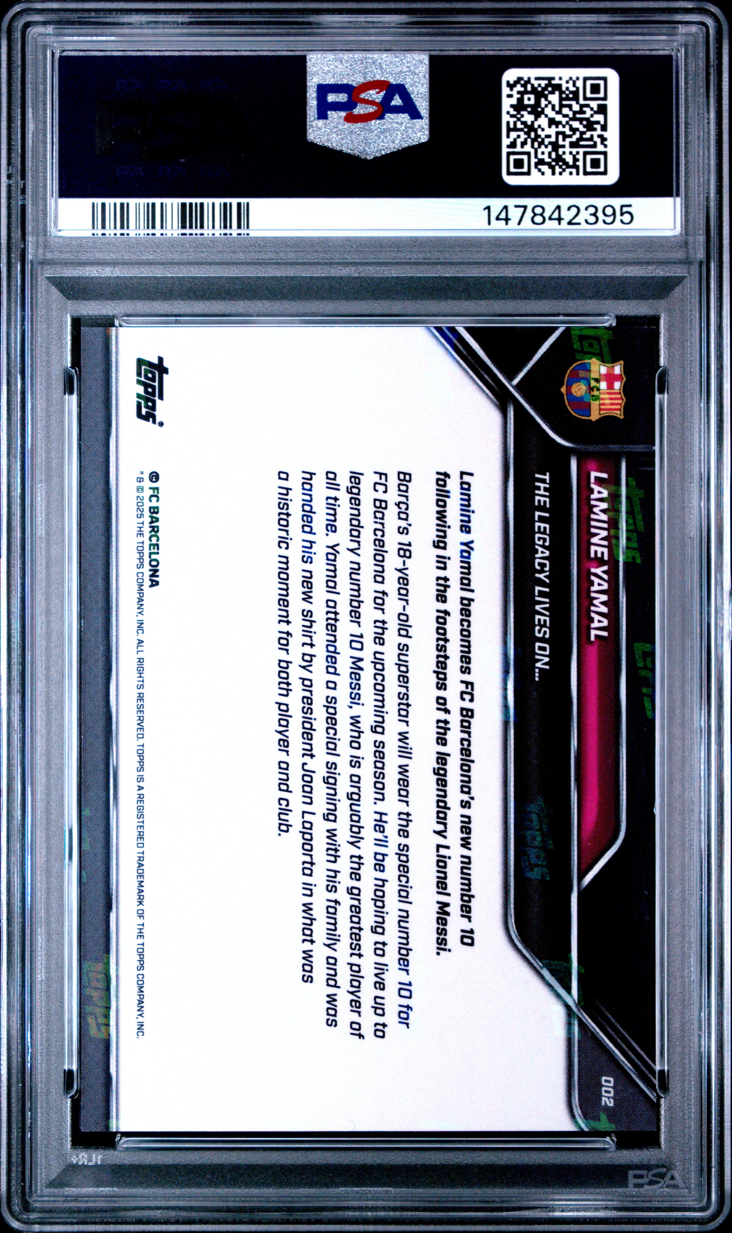 2025-2026 TOPPS NOW FC BARCELONA #2 LAMINE YAMAL PSA 10