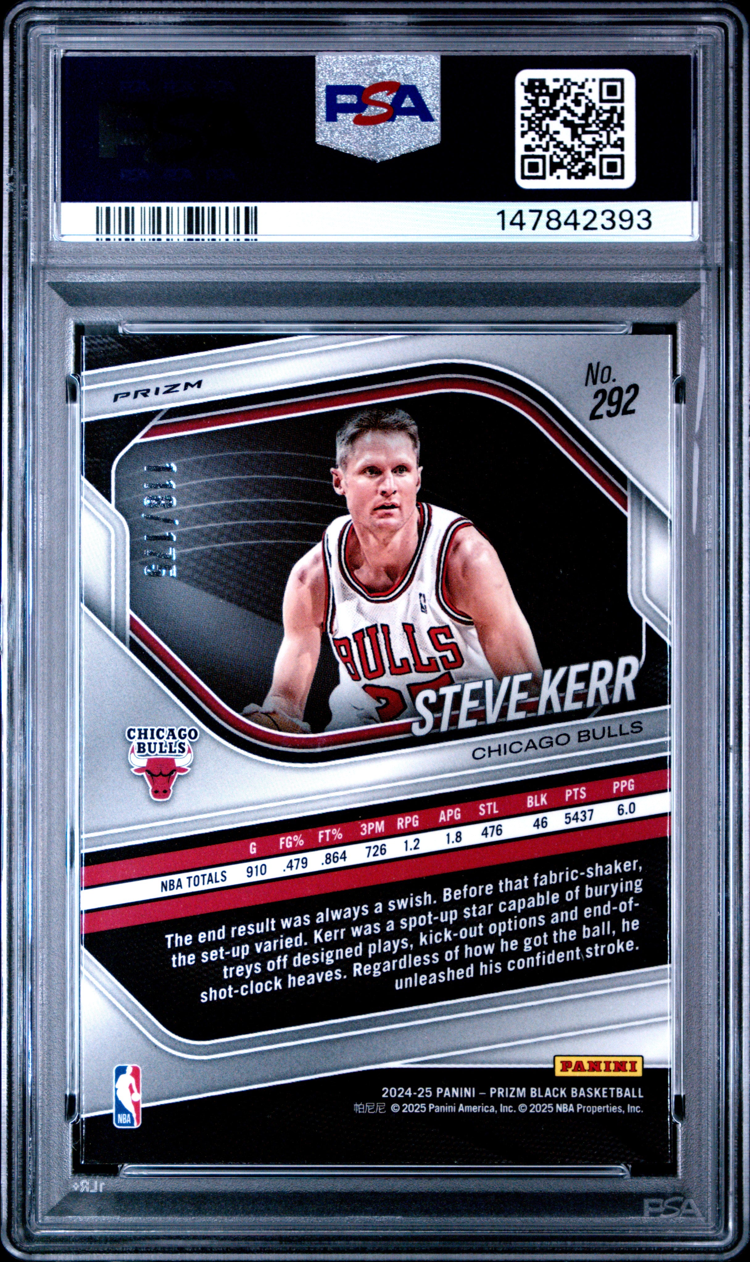 2024 PANINI PRIZM BLACK #292 STEVE KERR WHITE PRIZM PSA 10