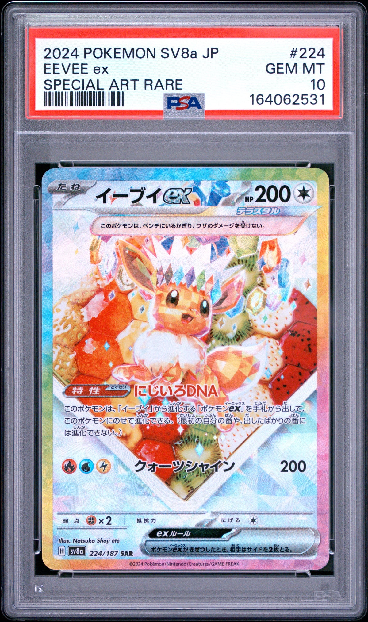 2024 Pokemon Japanese Eevee EX 224/187 Sv8a Terastal Festival EX Special Art Rare PSA 10