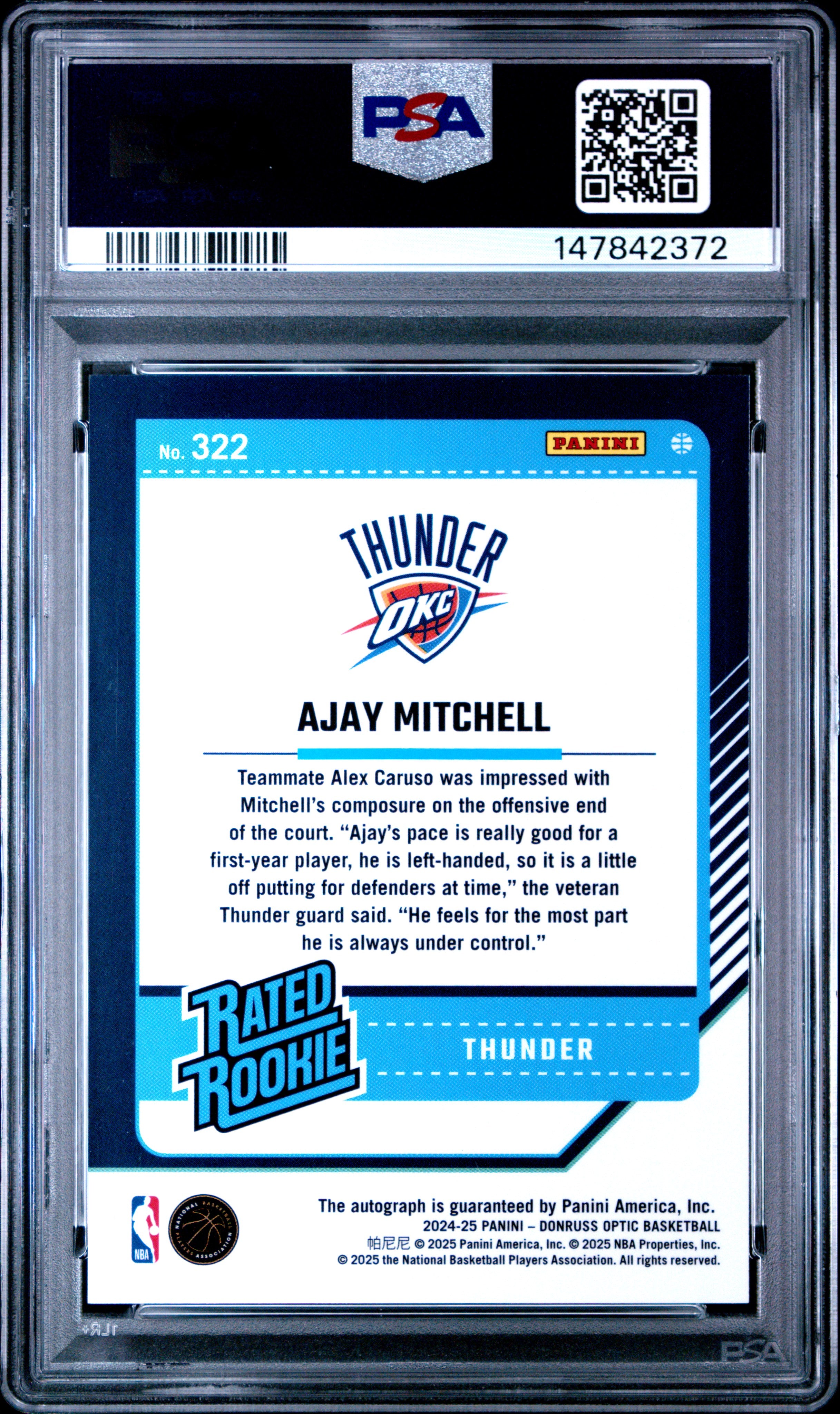 2024 PANINI DONRUSS OPTIC #322 AJAY MITCHELL SIGNATURE PSA 9