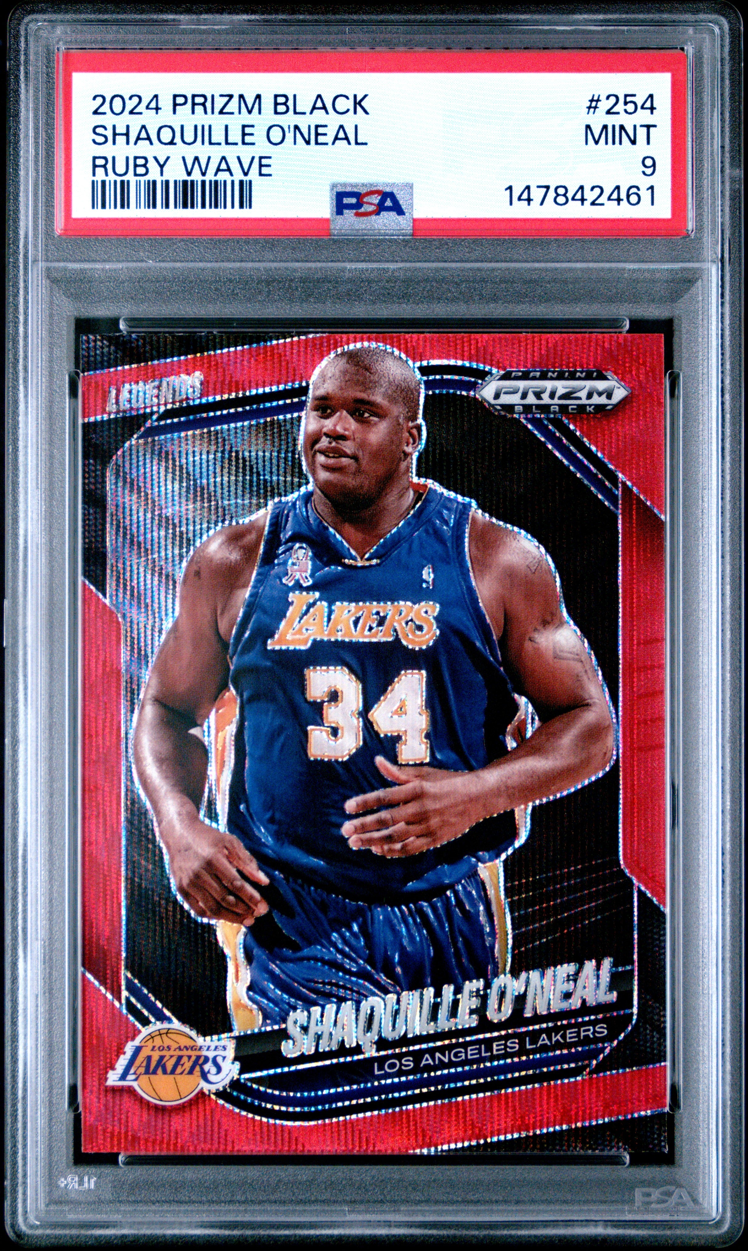 2024 PANINI PRIZM BLACK #254 SHAQUILLE O'NEAL RUBY WAVE PSA 9