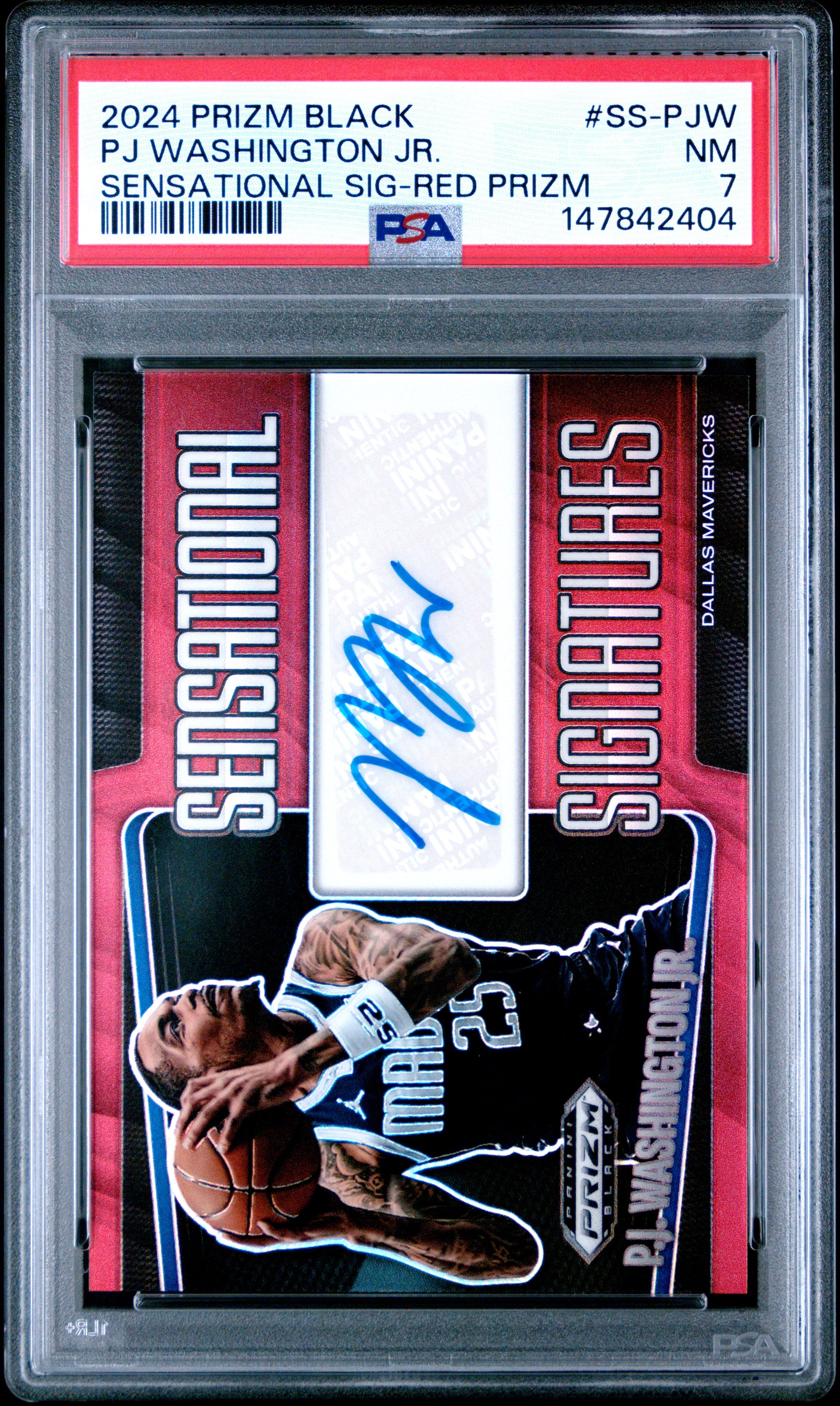 2024 PANINI PRIZM BLACK SENSATIONAL SIGNATURES #SS-PJW PJ WASHINGTON JR. SENSATIONAL SIG-RED PRIZM PSA 7