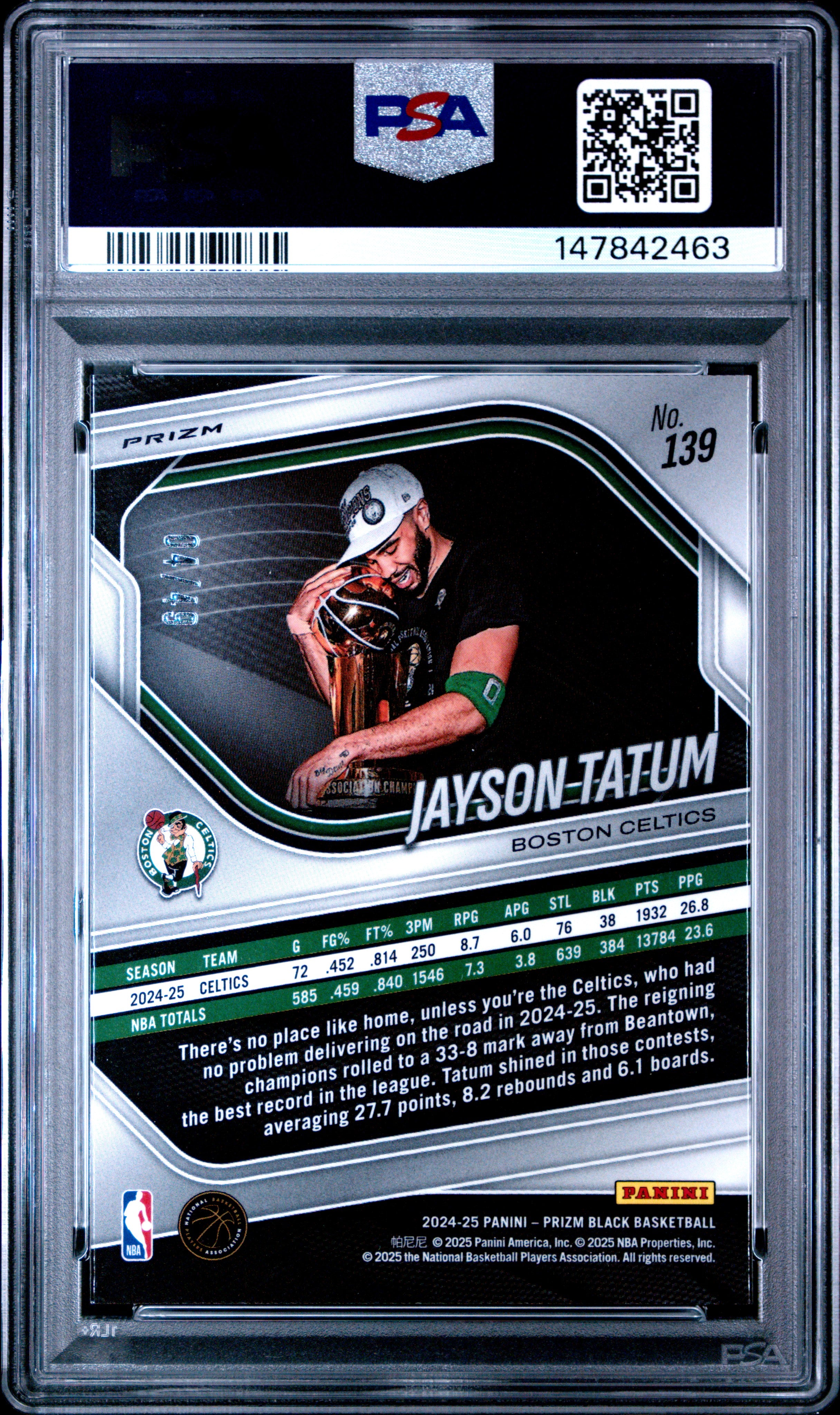 2024 PANINI PRIZM BLACK #139 JAYSON TATUM ORANGE PRIZM PSA 9