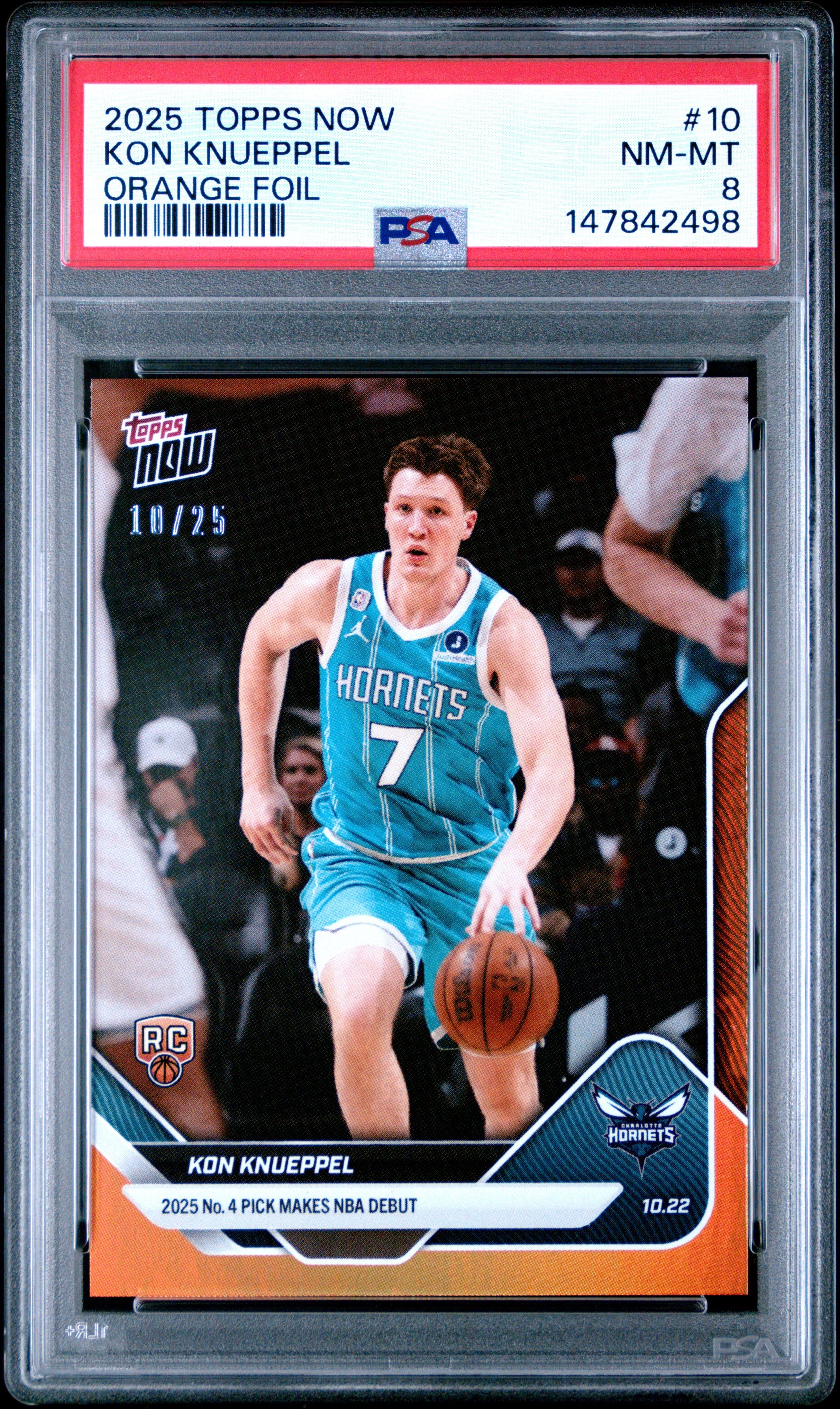 2025 TOPPS NOW #10 KON KNUEPPEL ORANGE FOIL  PSA 8