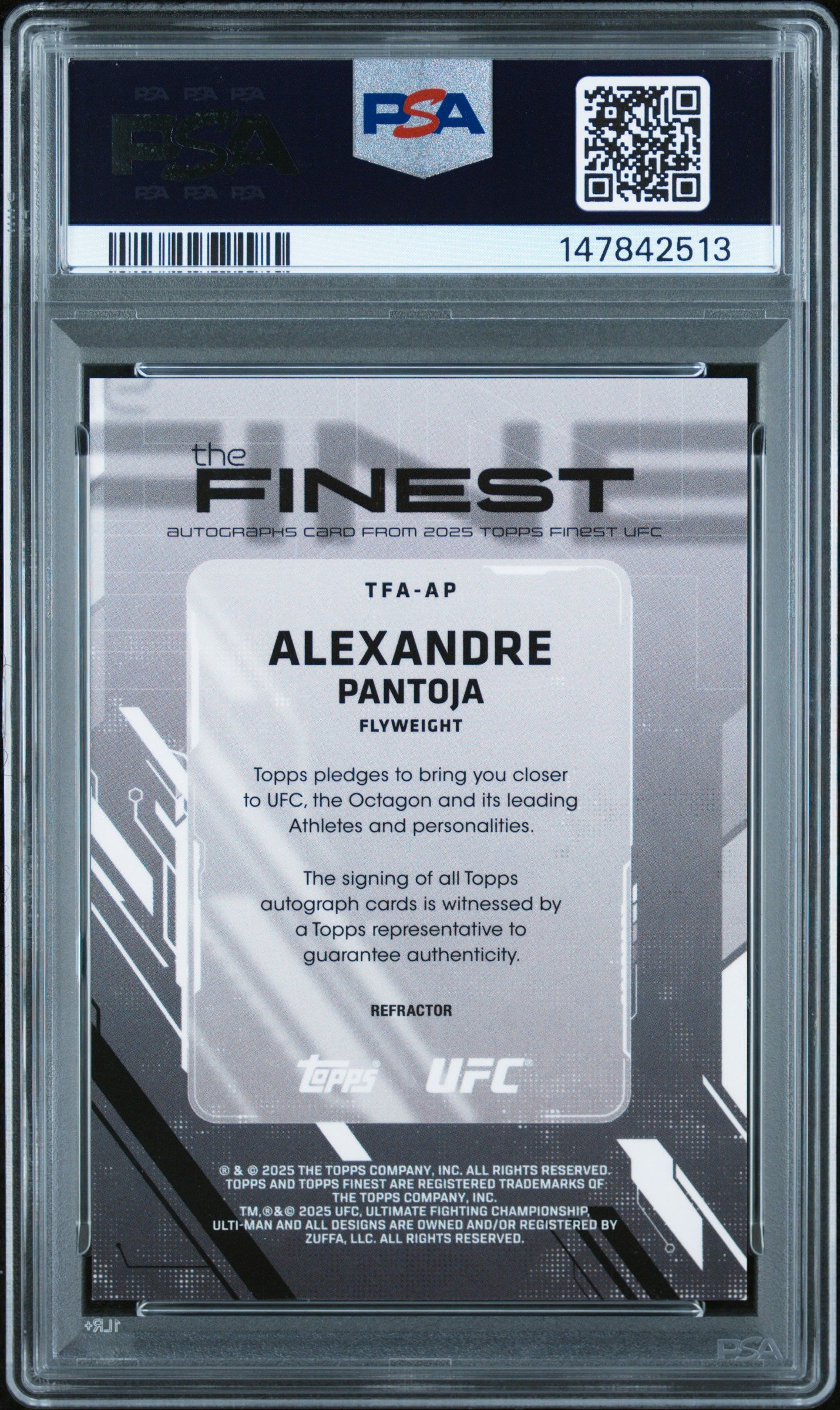 2025 TOPPS FINEST UFC THE FINEST AUTOGRAPHS #TFA-AP ALEXANDRE PANTOJA THE FINEST AUTO-REFRACTOR PSA 9