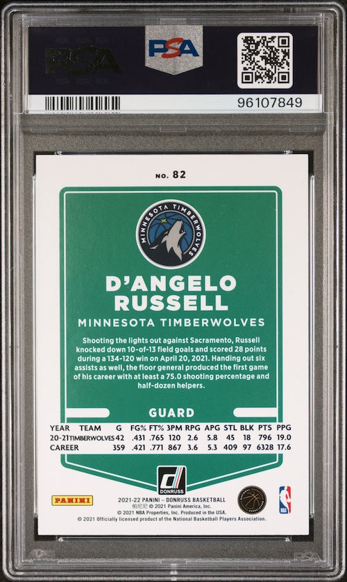 2021 Panini NBA Donruss #82 D’Angelo Russell Holo Laser (#'d 085/149) PSA 9