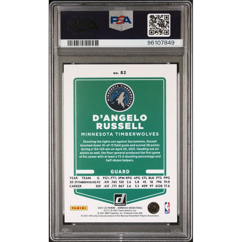 2021 Panini NBA Donruss #82 D’Angelo Russell Holo Laser (#'d 085/149) PSA 9