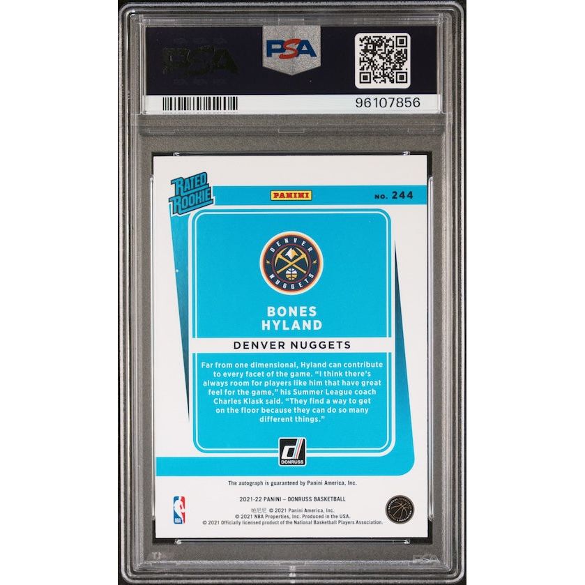 2021 Panini NBA Donruss #244 Bones Hyland Signature-Holo Laser (#'d 19/99) PSA 9