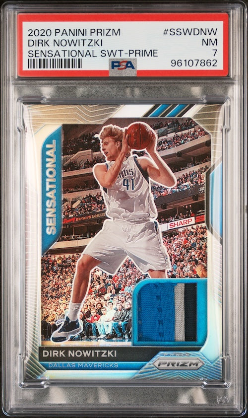 2020 Panini NBA Prizm Sensational Swatches #SSWDNW Dirk Nowitzki - Prime (#'d 01/10) PSA 7