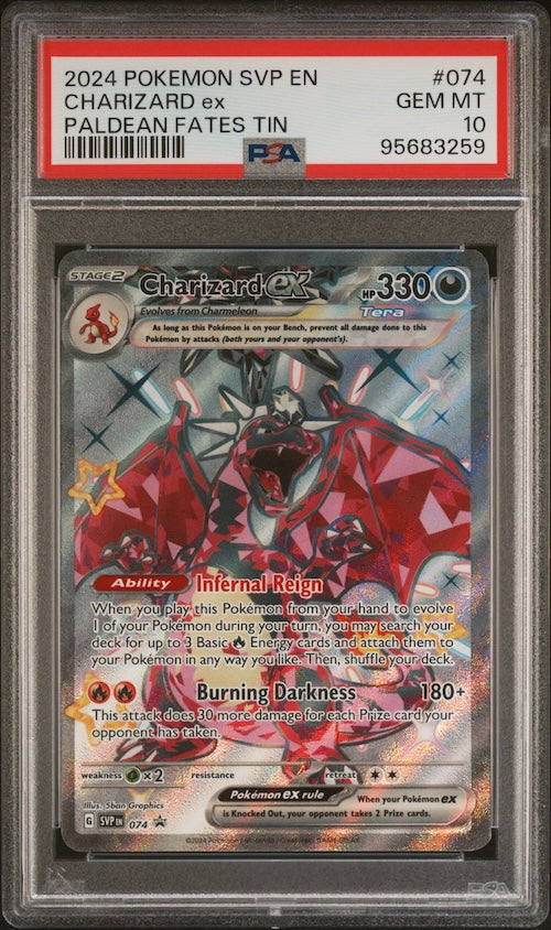 2024 Pokemon Svp En-Sv Black Star Promo #074 Charizard Ex Paldean Fates Tin PSA 10