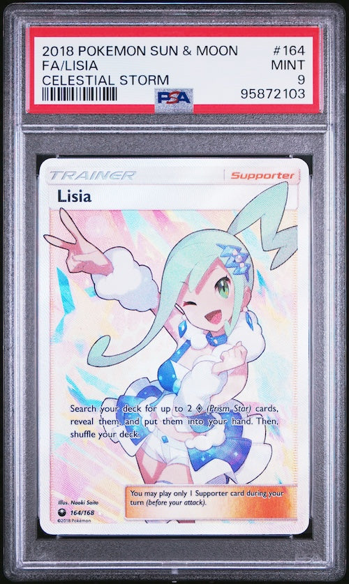 2018 Pokemon Sun & Moon Celestial Storm #164 Lisia Full Art PSA 9