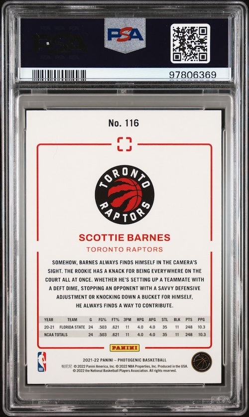 2021 Panini Photogenic #116 Scottie Barnes Rookie Card PSA 8