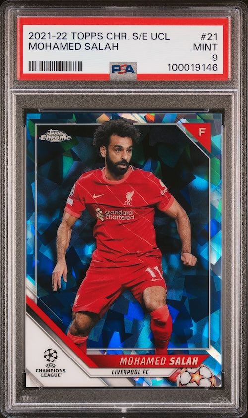 2021-2022 Topps Chrome Sapphire Edition UEFA Champions League #21 Mohamed Salah PSA 9