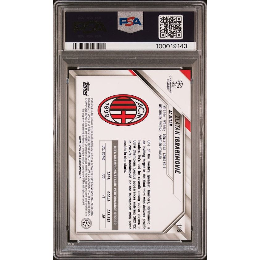 2021-2022 Topps Chrome Sapphire Edition UEFA Champions League #116 Zlatan Ibrahimovic PSA 10