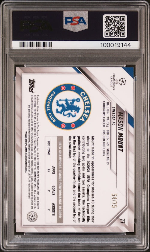 2021-2022 Topps Chrome Sapphire Edition UEFA Champions League #77 Mason Mount (#'d 54/75) Green PSA 10