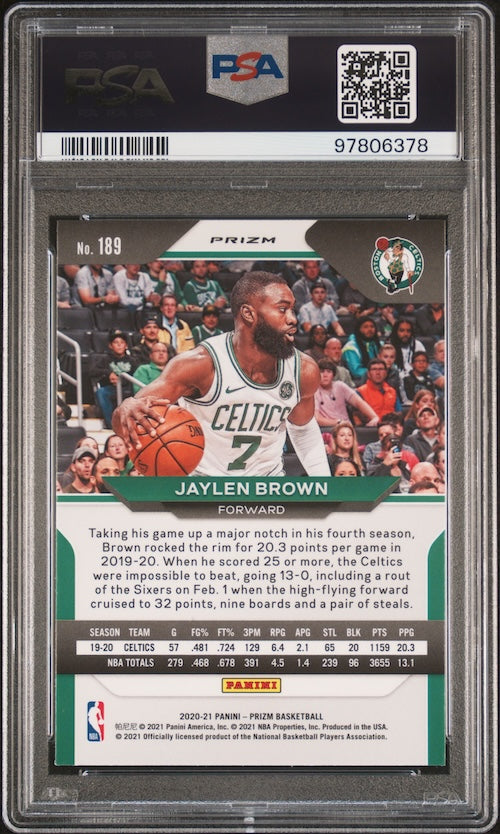 2020 Panini Prizm #189 Jaylen Brown Green Prizm PSA 9