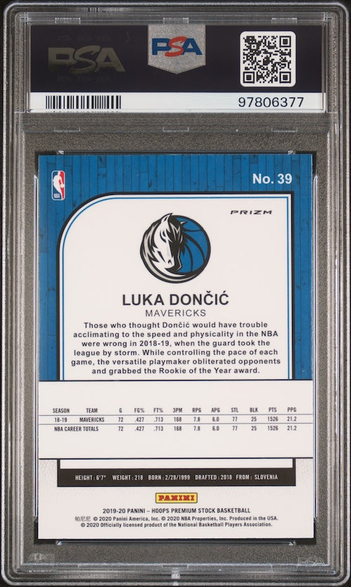 2019 Panini Hoops Premium Stock #39 Luka Doncic Pulsar PSA 9