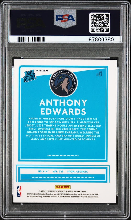 2020 Panini Donruss Optic #151 Anthony Edwards Target Box Set - Rookie Card PSA 8