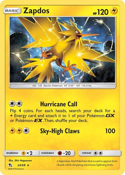 Hidden Fates - 024/068 Zapdos Holo Rare