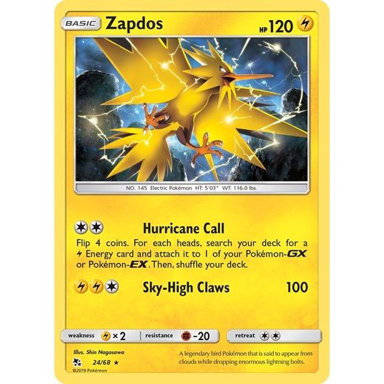 Hidden Fates - 24/68 Zapdos Holo Rare