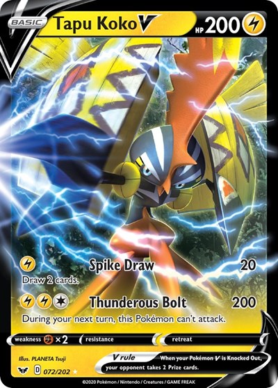 Sword & Shield - 072/202 Tapu Koko V Ultra Rare