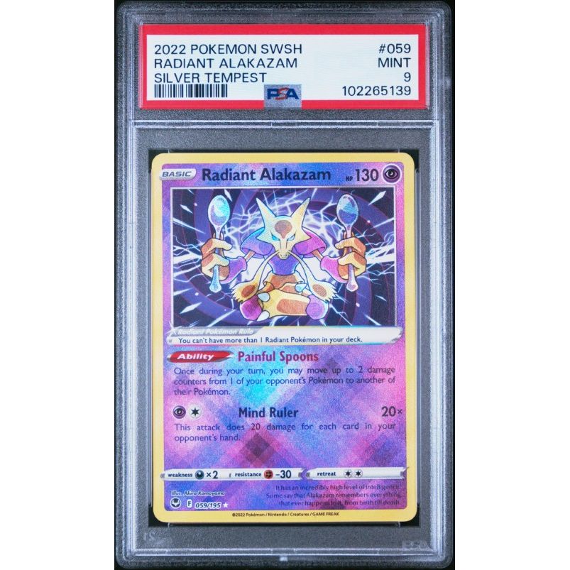 2022 Pokemon Sword & Shield Silver Tempest #059 Radiant Alakazam Silver Tempest PSA 9