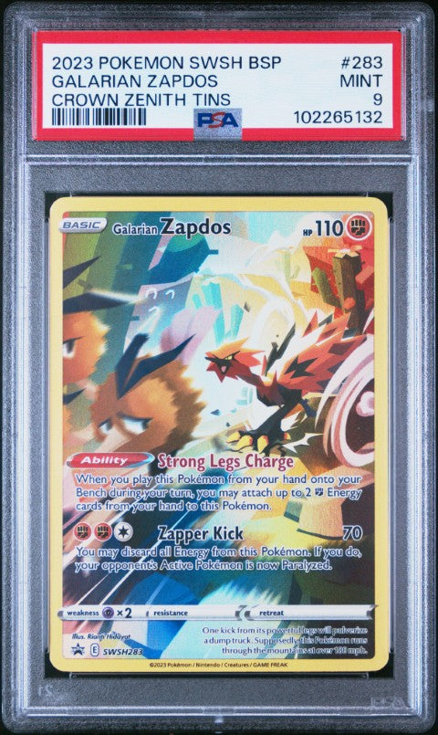 2023 Pokemon Swsh Black Star Promo #283 Galarian Zapdos Crown Zenith Tins PSA 9