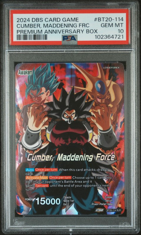 2024 Dragon Ball Super Card Game Premium Anniversary Box #BT20-114 Cumber, Maddening Frc PSA 10