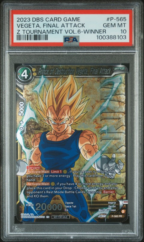 2023 Dragon Ball Super Card Game Zenkai Series Tournament Pack Vol.6 Winner #P-565 Vegeta, Final Attack PSA 10