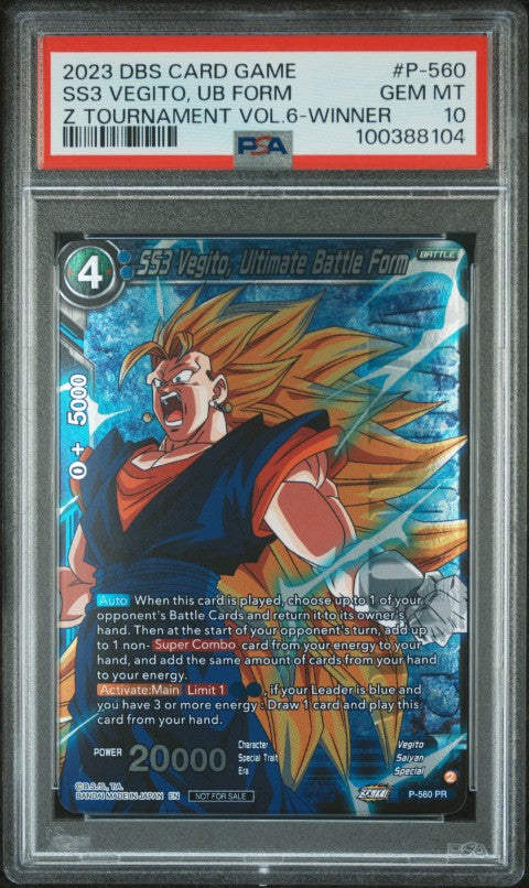 2023 Dragon Ball Super Card Game Zenkai Series Tournament Pack Vol.6 Winner #P-560 SS3 Vegito, UB Form PSA 10