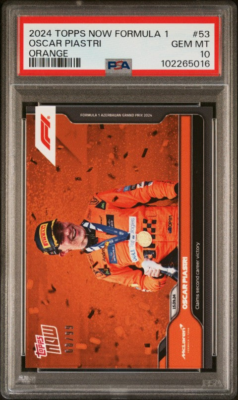 2024 Topps Now Formula 1 #53 Oscar Piastri Orange PSA 10