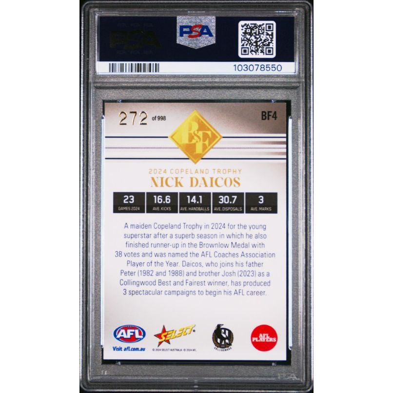 2024 Select Afl Club Best & Fairest #BF4 Nick Daicos PSA 10