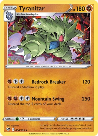 Sword & Shield Darkness Ablaze - 088/189 Tyranitar Holo Rare