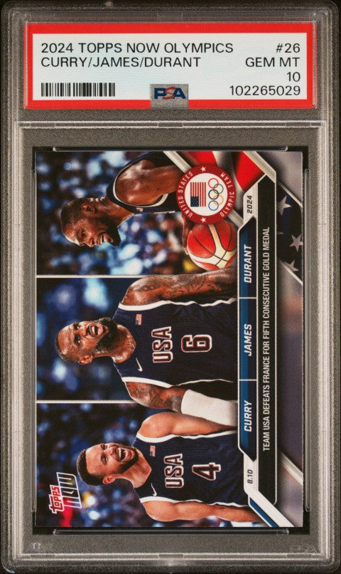 2024 Topps Now Olympic Games #26 Curry/James/Durant PSA 10