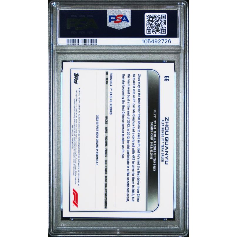 2022 Topps Chrome Formula 1 #66 Zhou Guanyu PSA 9