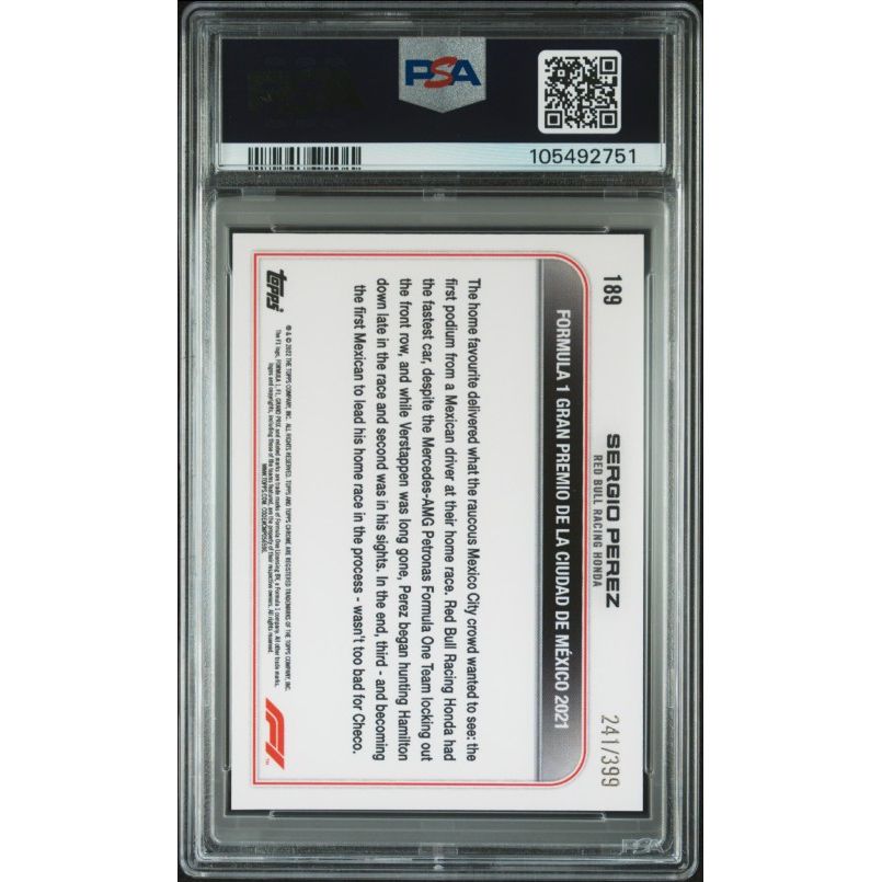 2022 Topps Chrome Formula 1 #189 Sergio Perez Purple Refractor PSA 9