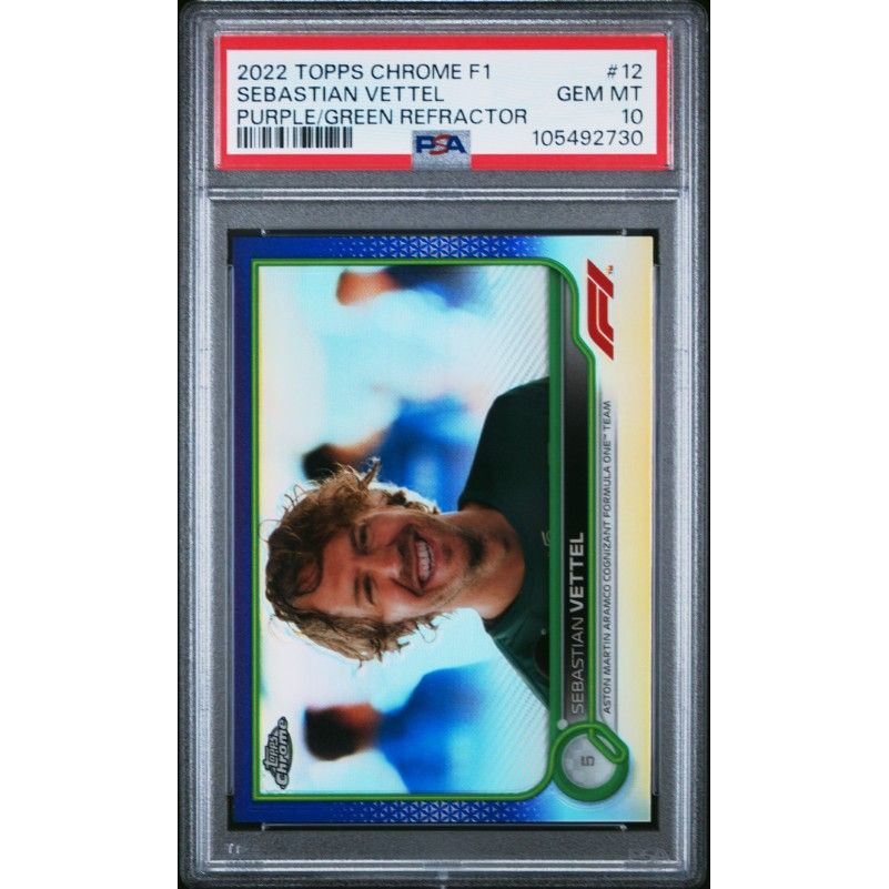 2022 Topps Chrome Formula 1 #12 Sebastian Vettel Purple/Green Refractor PSA 10