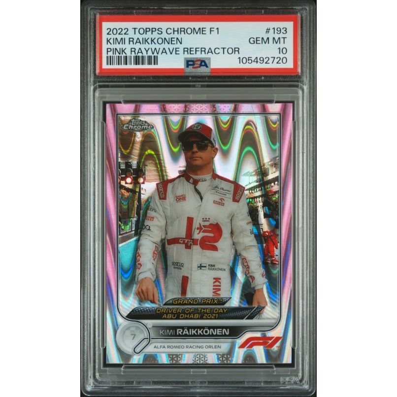 2022 Topps Chrome Formula 1 #193 Kimi Raikkonen Pink Raywave Refractor PSA 10