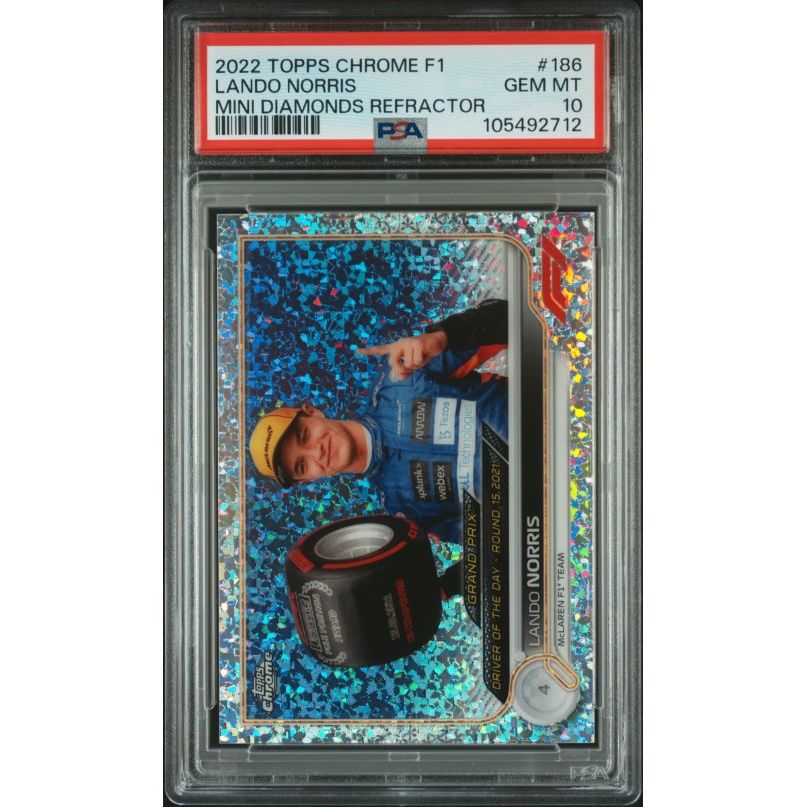 2022 Topps Chrome Formula 1 #186 Lando Norris Mini Diamonds Refractor PSA 10