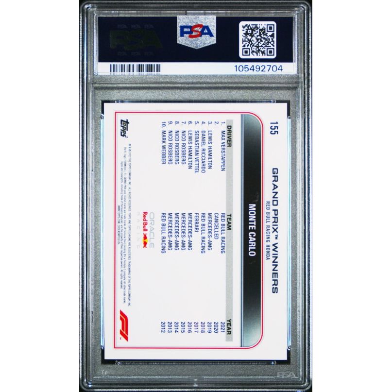 2022 Topps Chrome Formula 1 #155 Max Verstappen B/W Raywave Refractor PSA 9