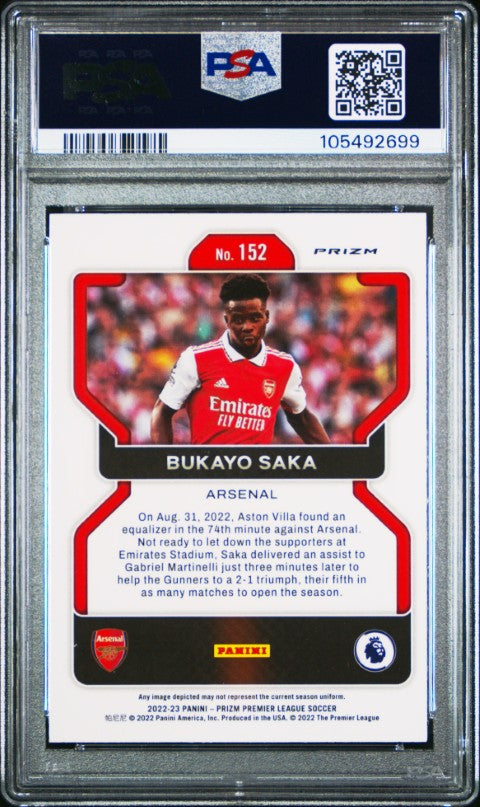 2022-23 Panini Prizm Premier League #152 Bukayo Saka Silver Prizm PSA 10