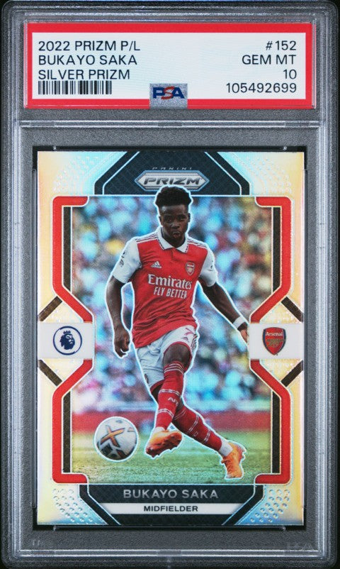 2022-23 Panini Prizm Premier League #152 Bukayo Saka Silver Prizm PSA 10